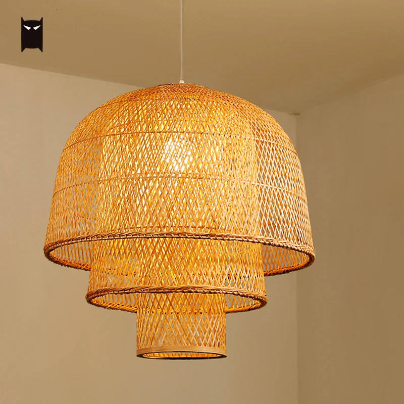 

New Handmade Natural Bamboo Wicker Rattan Bud Pendant Light Fixture Vintage Japanese Rustic Country Style Hanging Ceiling Lamp