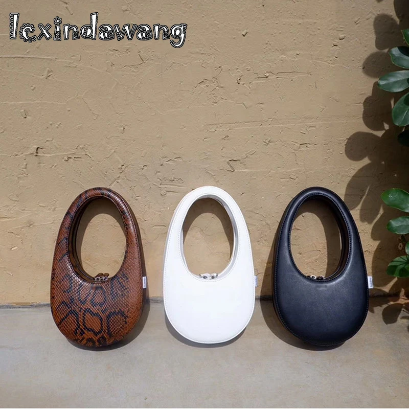 

Cow Leather Mini Goose Egg Handbag Retro Snake Pattern Oval Shoulder Bag Luxury Brand Design Female Underarm Bag Evening Bags