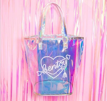 

Fashion Women Girl Large Capacity PVC Hologram Laser Shoulder Shopping Handbag Ladies Clutch Summer Beach Hand Bag Totes