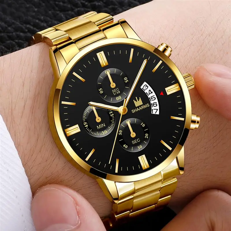 

2020 luxury men's military business quartz watch gold stainless steel strap men's watch date calendar male clock Relogio Direct