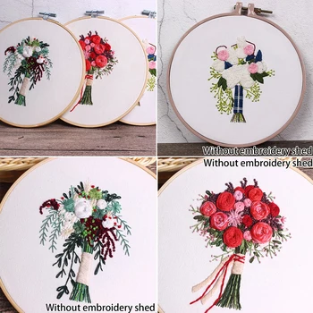 

Cross Stitch Kit Flower Butterfly Stamped Pattern Craft Embroidery For Beginner Red Stick Flower Blue Grid