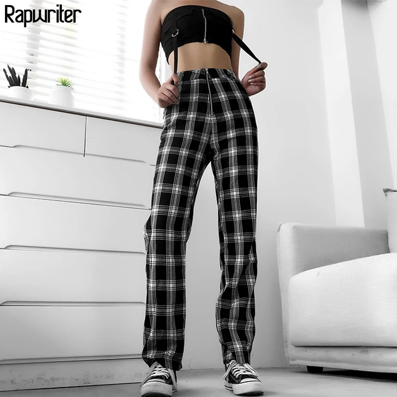 Rapwriter Casual Plaid High Waist Pants Women 2020 Fashion Loose Straight Trousers Checkered Harajuku Baggy Sweatpants Pantalon Rapwriter Casual Plaid High Waist Pants Women 2020 Fashion Loose Straight Trousers Checkered Harajuku Baggy Sweatpants Pantalon