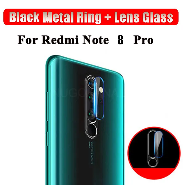 Ring and Glass Black Закаленное стекло+ металлическое защитное кольцо для Xiaomi Redmi Note 8 Pro объектив камеры защита экрана Защитная пленка чехол - Цвет: Ring and Glass Black