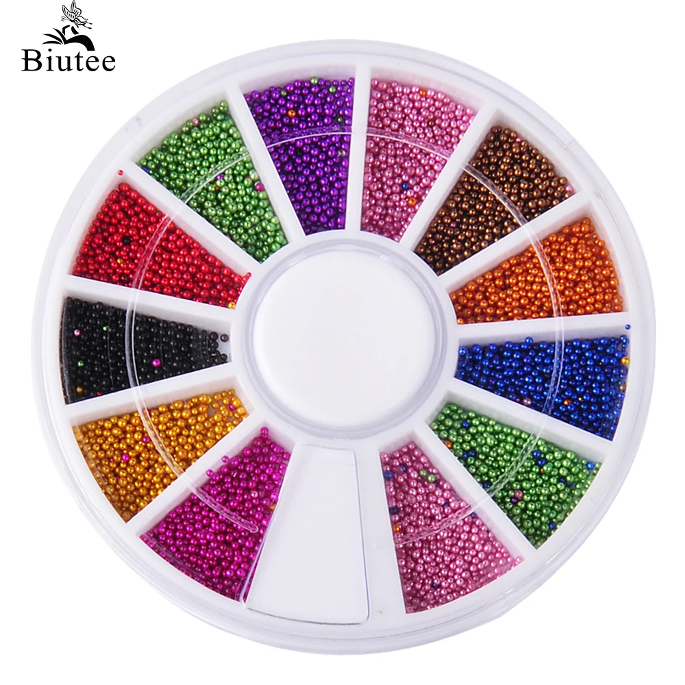 Biutee Nail 12 цветов Стальные Бусины для ногтей металлическая Икра дизайн колеса