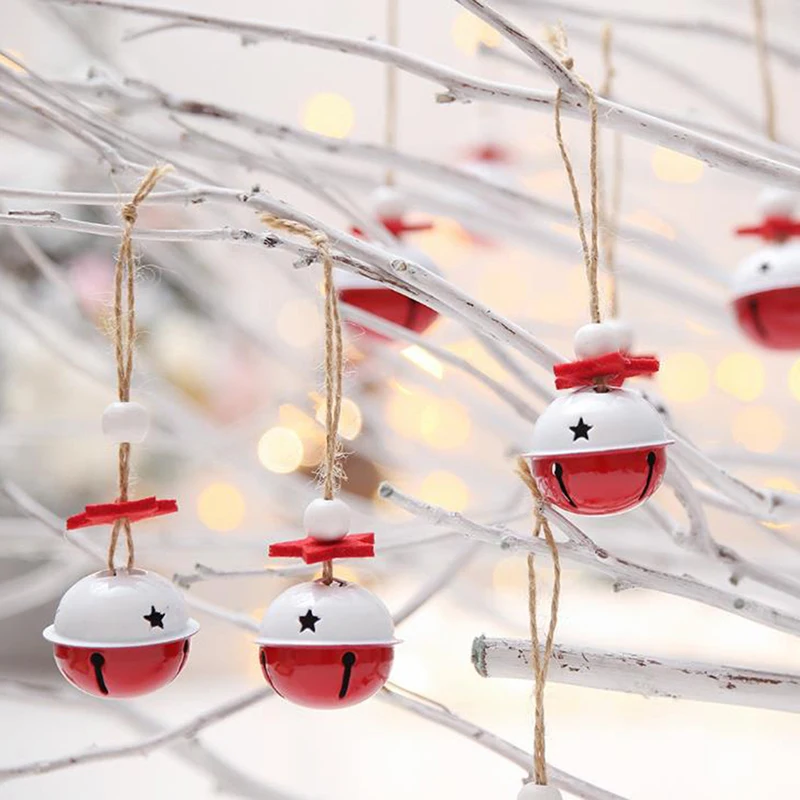 10pcs Metal Bells Christmas Tree Hanging Ornaments Red white Jingle Bells Christmas Decoration Color bell pendant DIY Crafts