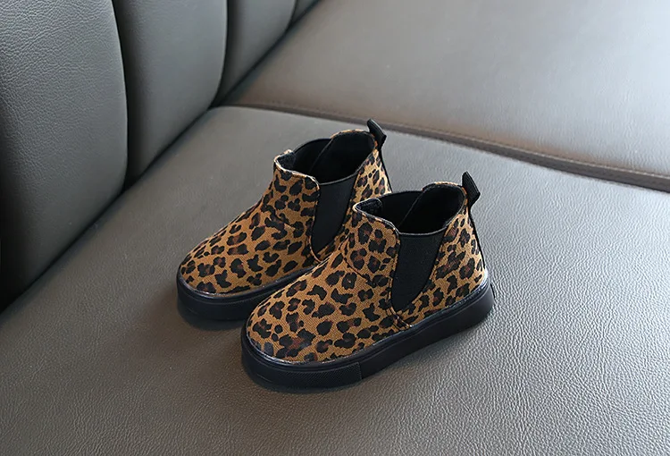 Kids Autumn Winter Leopard Boots Canvas Cotton Slip-on Children Girls Casual Shoes Boys 1-6 Years Kids Ankle Boots TX010