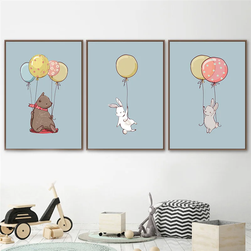 Cartoon-Animal-Nordic-Lovely-Canvas-Painting-Rabbit-Bear-Balloon-Cute-Decortion-Kids-Girl-Bedroom-Wall-Print (5)