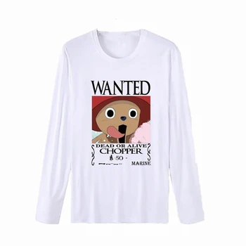

Fashion Anime One Piece T Shirt Monkey D Luffy Cute Chopper O-Neck White Cotton Poster Print 2020 Men Long Sleeve Cartoon Top