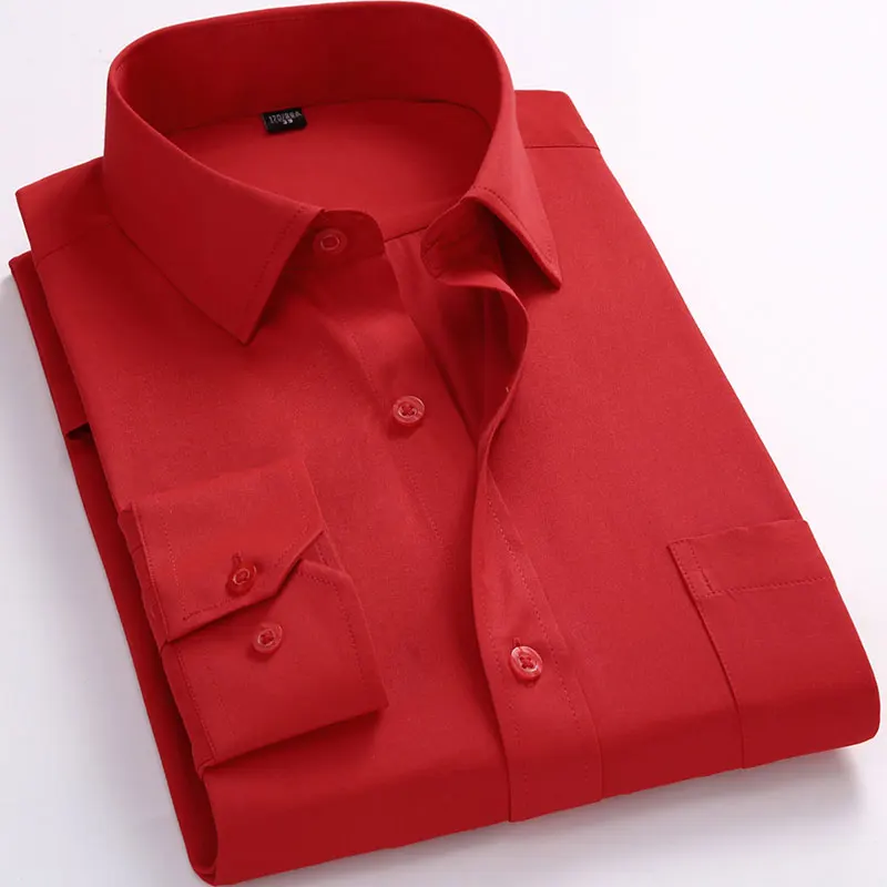 Mens Business Dress Shirt Long Sleeve Solid Collar Non-iron Regular Fit Office Smart Casual Shirt For Man Plus Size 8XL dress shirts men casual shirts