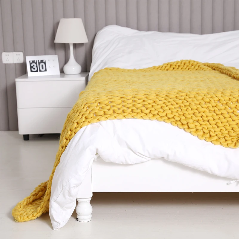 Новое шерстяное вязаное одеяло для кровати из толстой пряжи мериносовая шерсть объемное одеяло 200X200 см нордический домашний текстиль Прямая поставка - Цвет: P