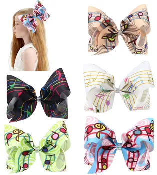 

free shipping 20pcs 8inch piano music handmade boutique hair bow with alligator clip jojo big large girl hair accessories