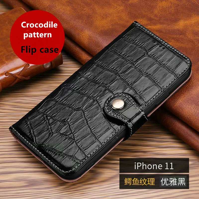 

Luxury Cowhide Leather Wallet Case for Apple IPhone 11 Pro Max Crocodile Pattern Phone Flip Cover Anti-knock Card Holder Stand