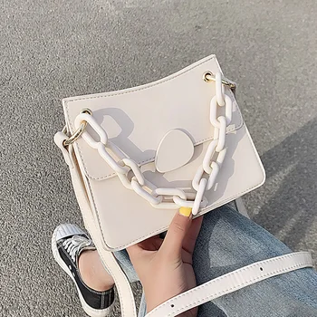 

Solid color Flip Square Tote bag 2020 Fashion New High-quality PU Leather Women's Designer Handbag Chain Shoulder Messenger Bag