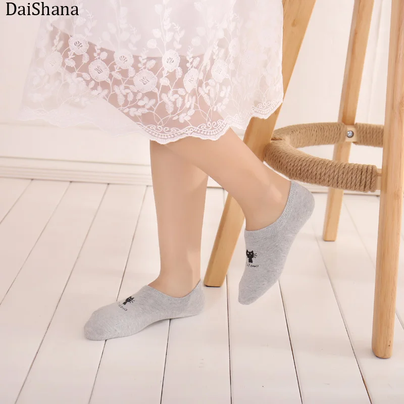 Новое поступление, женские носки с рисунками, 5 пар повседневные хлопковые короткие тонкие женские носки с забавными животными и милым котом Kawayi/носки-башмачки для девочек, Размеры 35-40