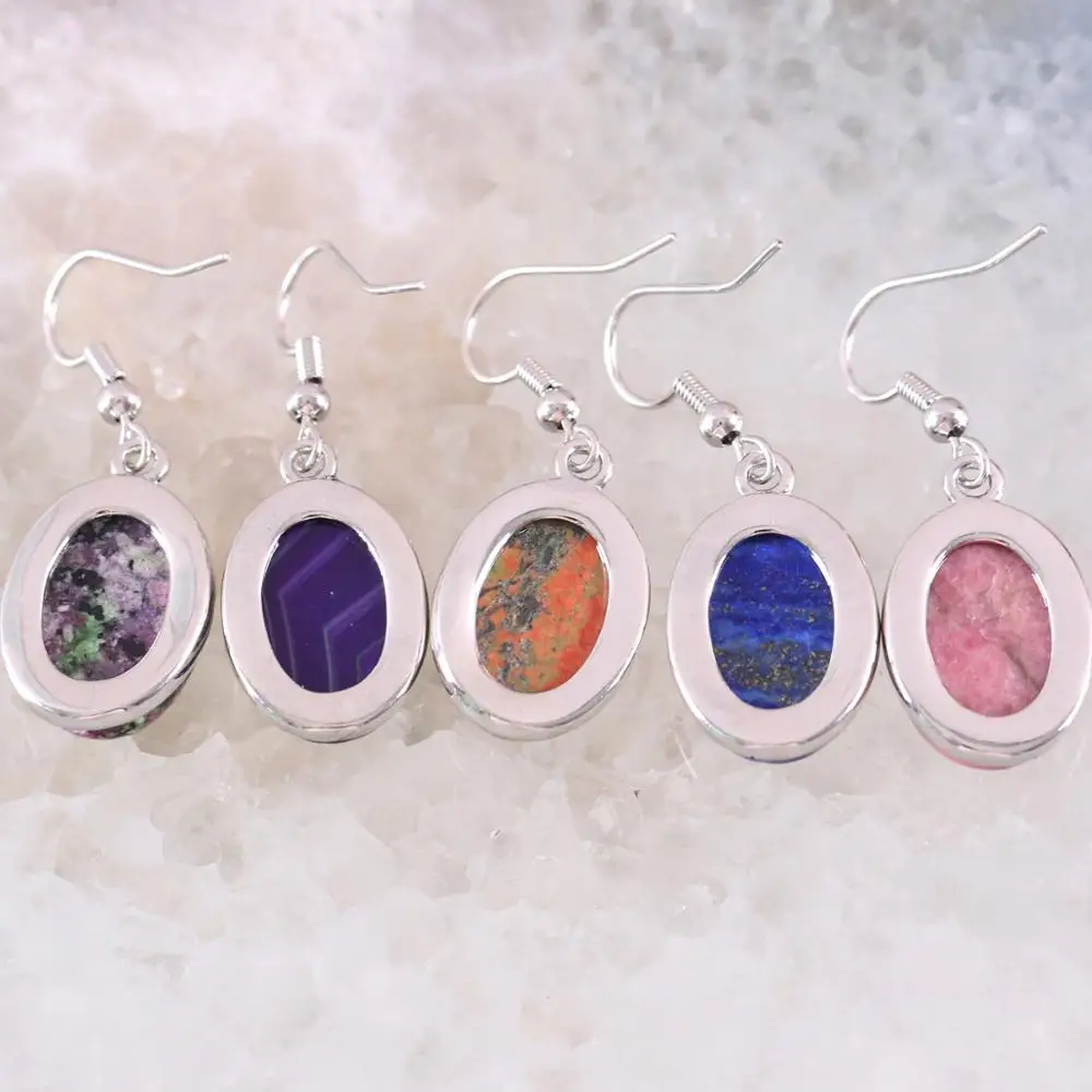 Dangle Earrings Drop Earrings Pendant Earrings Long Earrings Natural Stone Dangle Earrings For Women Real Blue Onyx Oval Beads Stainless Steel Earrings 1Pair