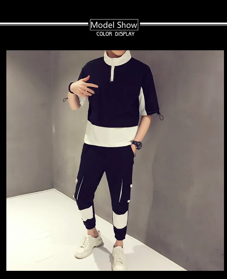 VOGUELEO Autumn Jogger Set Cargo Style Slim Polyster Three Quarter Sets Khaki Black Mandarin Collar Casual Sport Pants