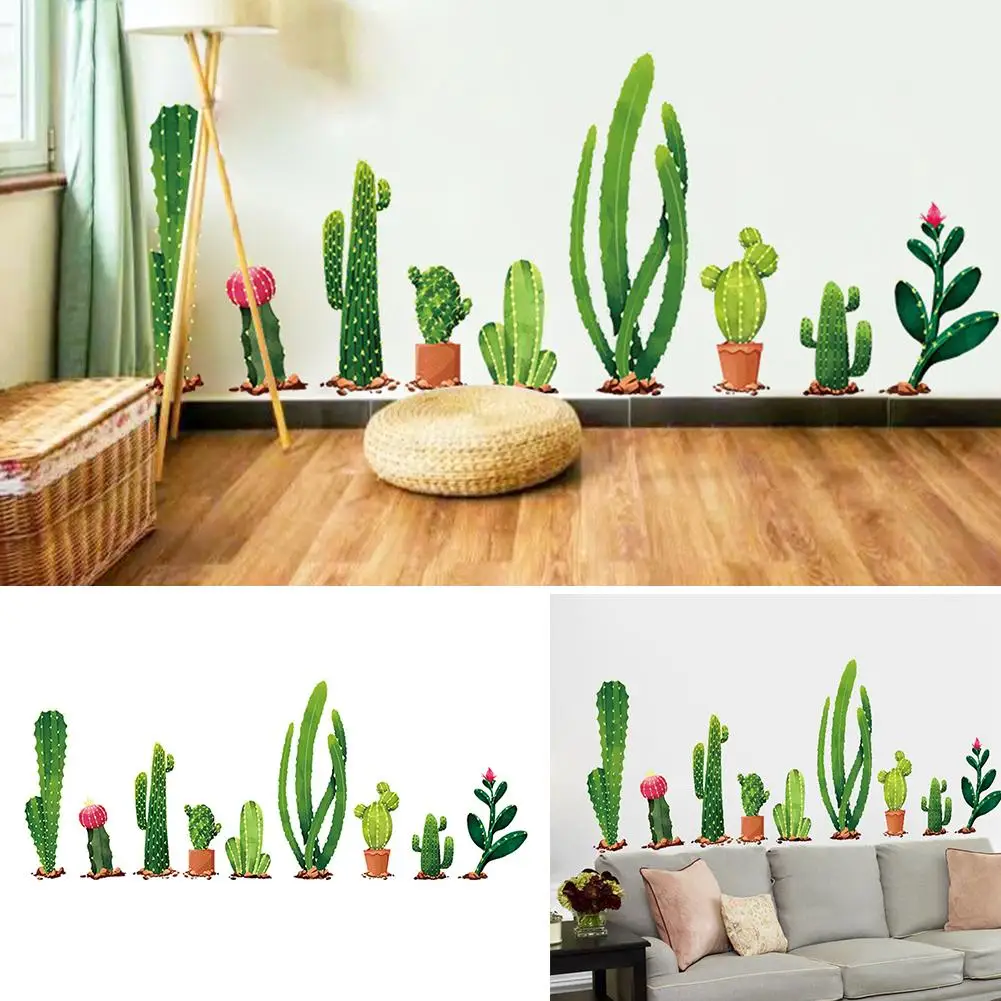 Wall Stickers 2pcs Fresh Cactus Green Plant Decal Mural Art Vinyl