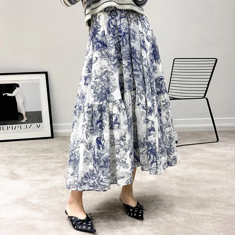 Женская длинная юбка с леопардовым принтом и большим подолом, плиссированные макси юбки, новинка, весна-лето, высокая талия, брендовая подиумная юбка, свободная, Y717