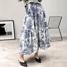 Женская длинная юбка с леопардовым принтом и большим подолом, плиссированные макси юбки, новинка, весна-лето, высокая талия, брендовая подиумная юбка, свободная, Y717