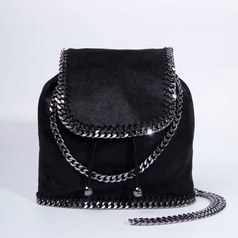 Leather Backpack String Chain Backpacks | Suede Backpack String Chain ...