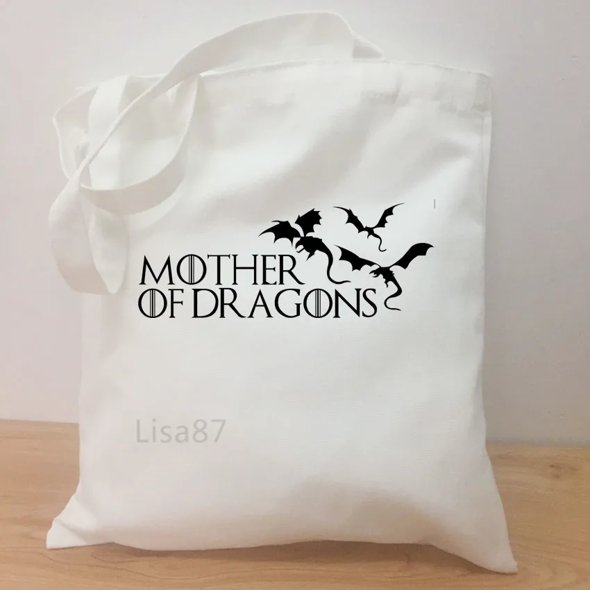 Парусиновые сумки на плечо с принтом «Мать Драконов», Harajuku, модные сумки через плечо с изображением Игры престолов для женщин, Большая вместительная сумка