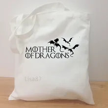 Парусиновые сумки на плечо с принтом «Мать Драконов», Harajuku, модные сумки через плечо с изображением Игры престолов для женщин, Большая вместительная сумка