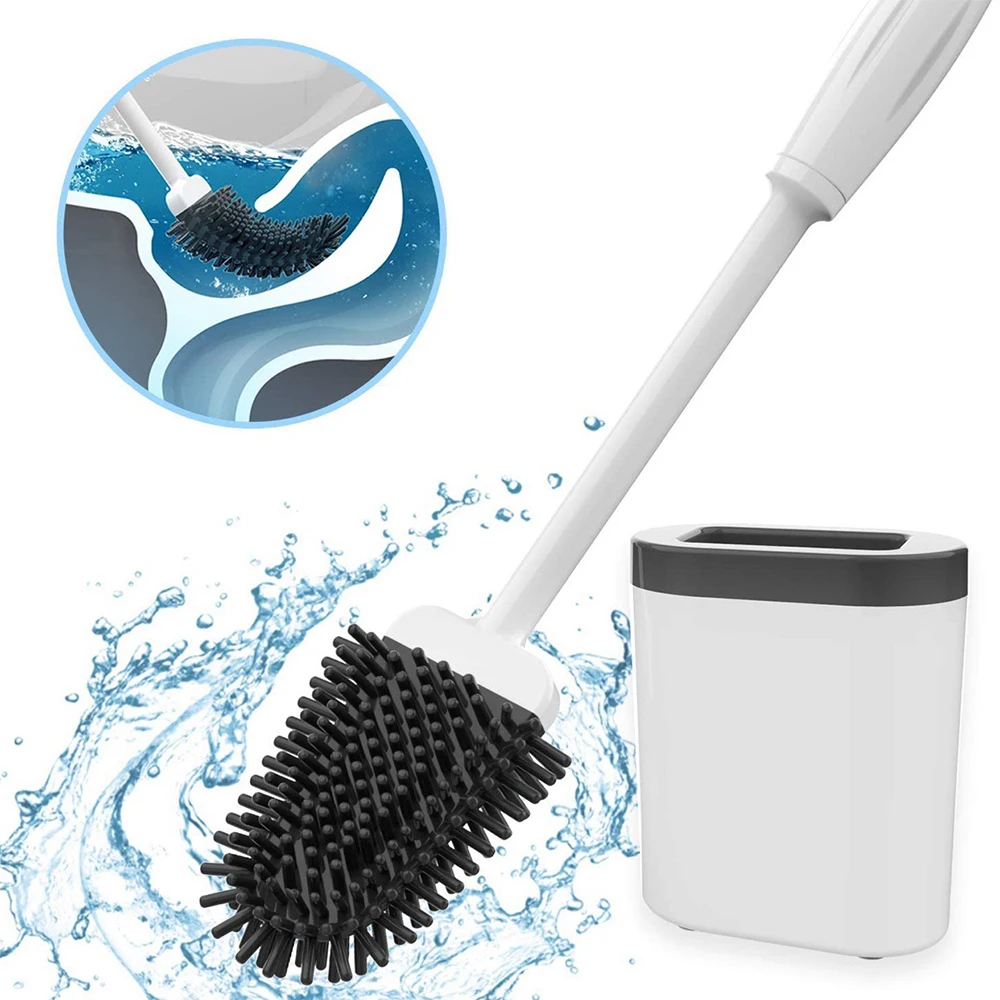 

Toilet Brush Deep Cleaner Silicone Toilet Brushes Flexible Bristles Toilet Brush with Quick Drying Holder Set + Non-slip Handle
