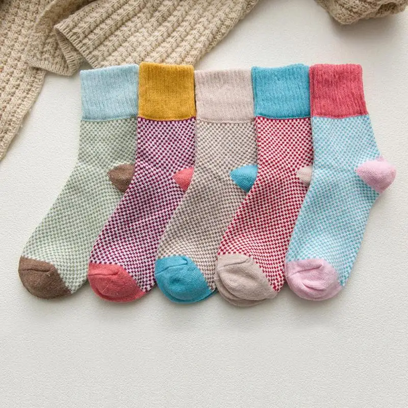 5 пар женских носков из кроличьей шерсти, осенне-зимние толстые теплые носки до середины икры