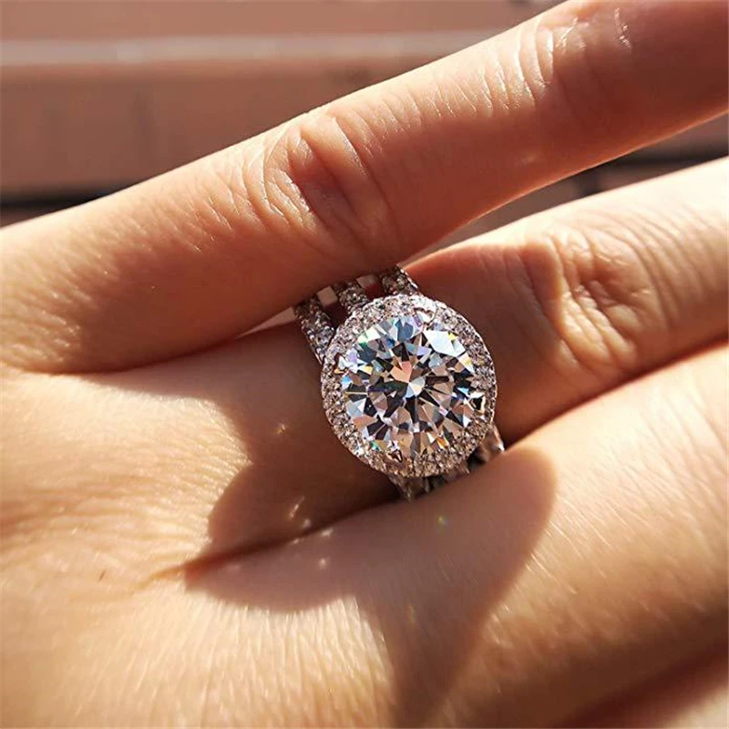 

Silver 925 Jewelry Round Diamond Ring for Women Classic Eight Hearts Eight Arrows 2 Carat Diamond Ring S925 Gemstone Bizuteria