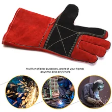 1 пара принадлежности для барбекю износостойкие защита труда огнестойкие коровья спилок искусственная кожа Обрезка анти резка сварочные перчатки Жаростойкие безопасность