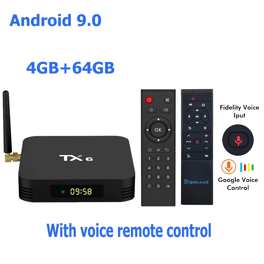 Tanix TX6 Smart tv BOX Android 9,0 четырехъядерный ARM Cortex-A53 USB3.0 4G+ 64G 2,4G/5G двойной wifi BT4.1 4K Neftflix Google телеприставка - Цвет: 4G 64G-MT12