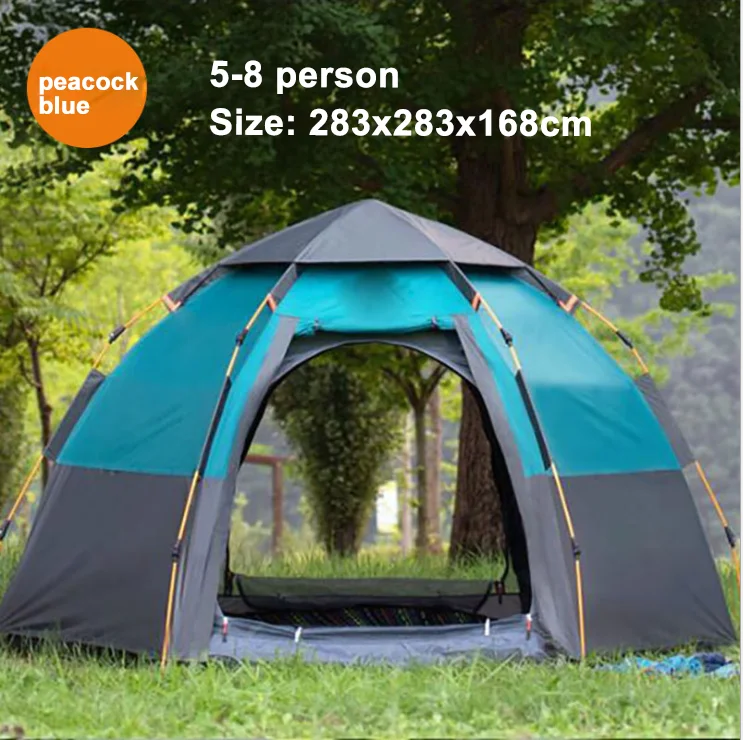 blue 5 to 8 person Автоматическая палатка 3-8 человек палатка для кемпинга, легкая мгновенная Настройка портативный рюкзак для защиты от солнца, путешествия, Пешие прогулки шестиугольная палатка - Color: blue 5 to 8 person