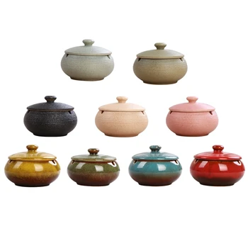 

2020 New Ceramics Ashtray with Lid Retro Indoor Decorative Ashtray for Living Room Car