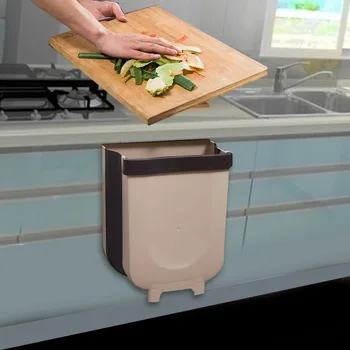 

Folding Kitchen Cabinet Door Hanging Trash Bin Trash Can Wall Mounted Waste Bin for Study Bedroom Bathroom Toilet Waste Storage