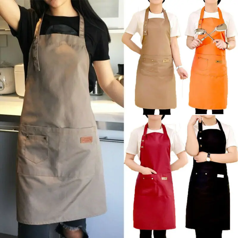 Delantal de cocina de cocción de color puro para mujer chef camarero  cafetería tienda bbq peluquero delantales (negro)