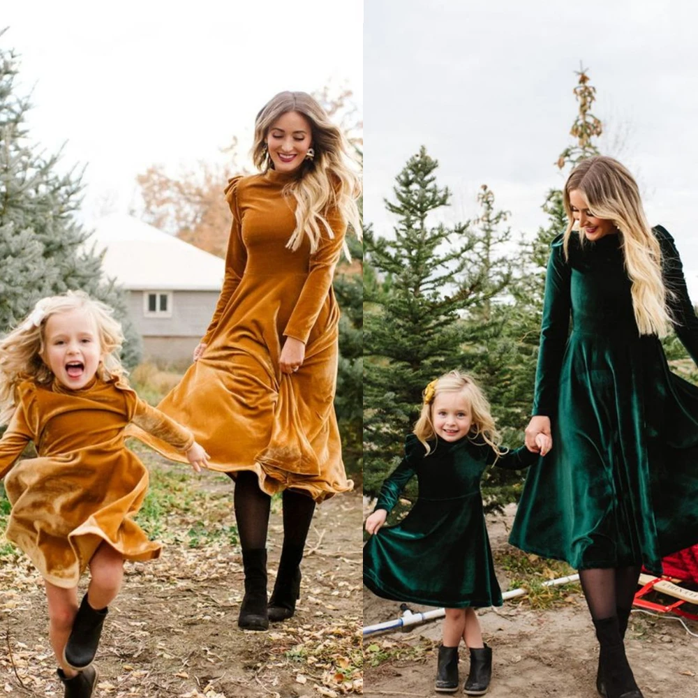 Vestido de terciopelo para madre e hija, ropa de moda para padres e hijos,  manga larga con volantes, vestido de fiesta familiar para Otoño e  Invierno|Trajes iguales de familia| - AliExpress