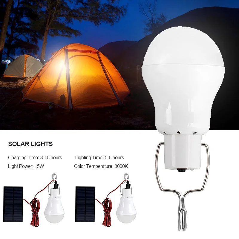 

2pcs Solar Lights Solar Powered Led Light Bulb Portable Solar Lamp Spotlight with Solar Panel for Outdoor Hiking Camping Tent