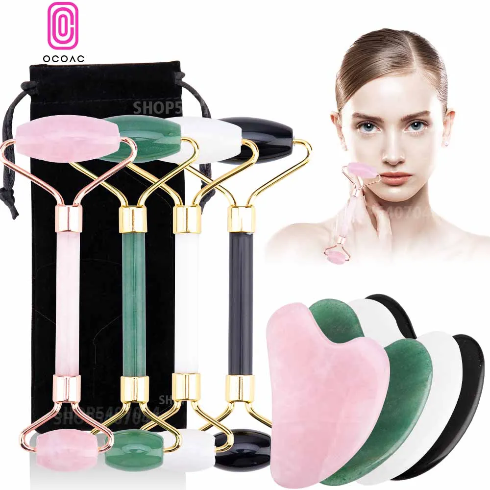 Массажер для ухода за кожей лица Поднимите нефрита каменный ролик Роза кварцевый