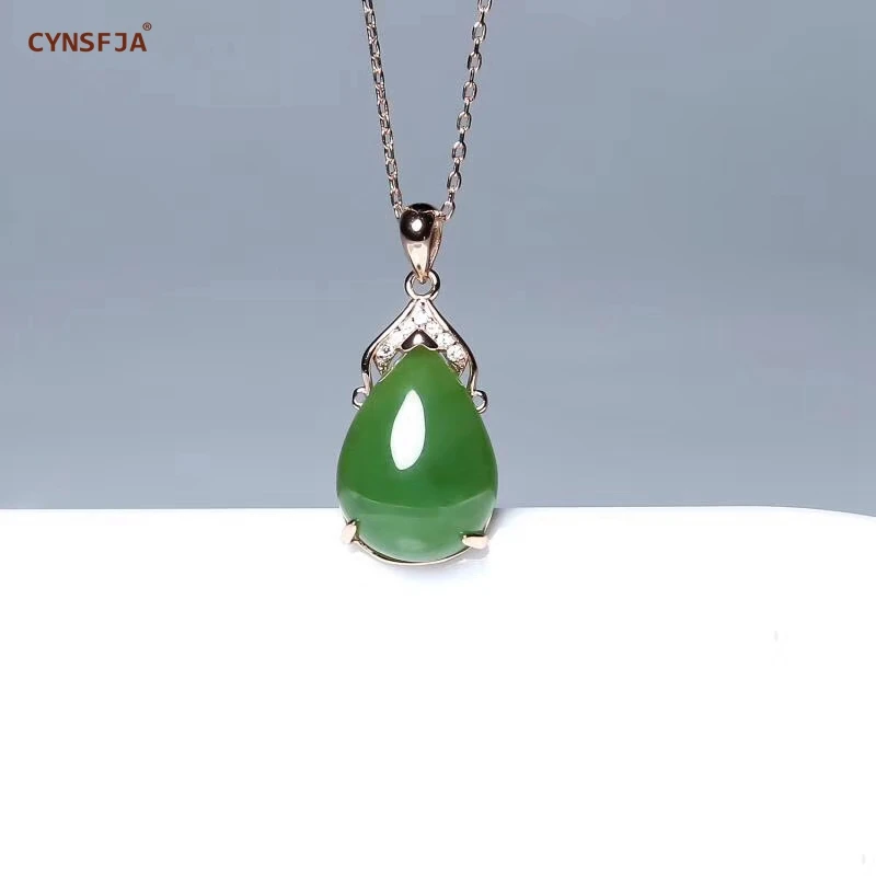 CYNSFJA Реал Certified(Hetian) нефрита Jade Jasper 925 пробы Серебряное кольцо ювелирные украшения зеленый нефритовый кулон высокое качество лучшие подарки