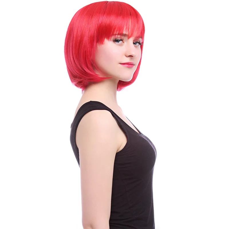 L-email парик 12 дюймов 30 см короткие Bobo Косплей парики 6 цветов прямые розовые зеленые красные синтетические волосы Perucas Косплей парик - Цвет: Красный