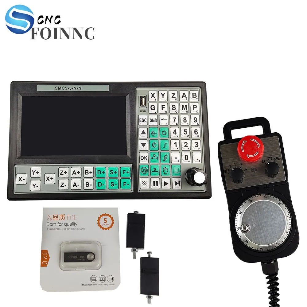 Free shipping 5-axis off-line CNC controller set 500KHz motion control system 7-inch screen 6-axis emergency stop handwheel SMC5