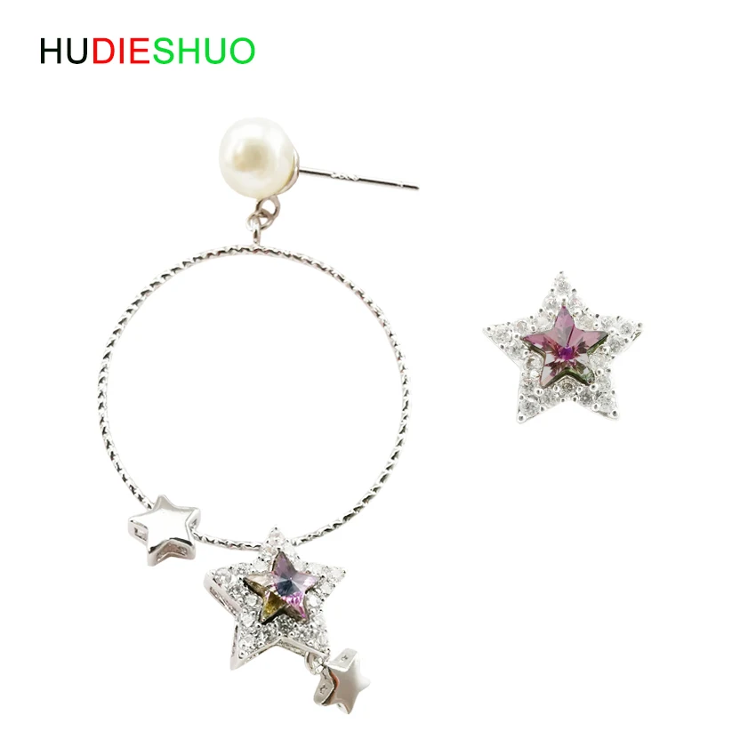 HUDIESHUO, серьги со звездами, женские, 925 пробы, серебристый неправильной формы, серьги, звезда, кристалл из австрийского асимметричного серебра, серьги-гвоздики