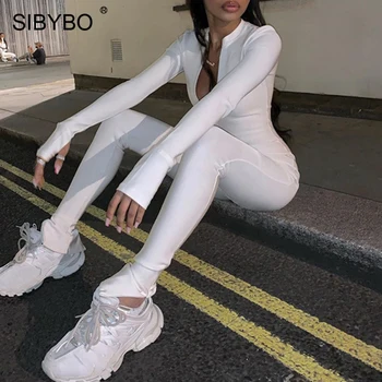 

SIBYBO Spring Long Sleeve Sport Casual Jumpsuit Women High Waist Skinny Sexy Rompers Womens Jumpsuit Black Ladies Jumpsuits 2020