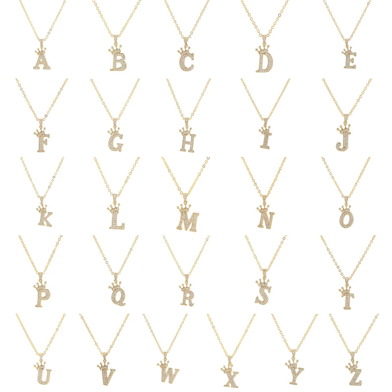 2025 Damenmode Herren Damen Abkürzung Halskette, Vintage Buchstaben Anhänger Halskette mit Kristall Zirkon Anhänger, Gold und Silber,_voghion.com