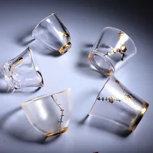 Кунг-фу чашка креативная Хрустальная чайная чашка Золотая ручная роспись стеклянная Премиум домашняя чашка