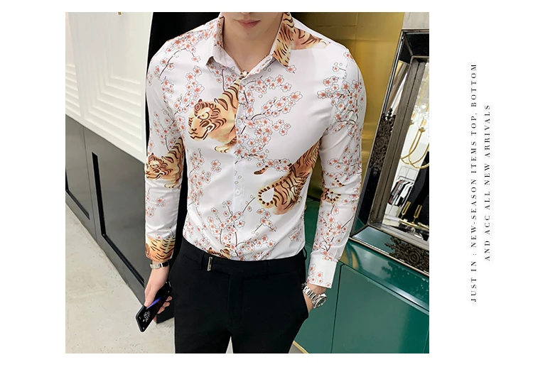 2019 весенние мужские рубашки в цветах брендовая новая простая Мужская рубашка с длинными рукавами Повседневная приталенная Мужская