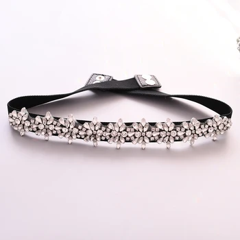 

YouLaPan Wedding Rhinestone Belts for Women Ribbon Satin Sash Belt Silver Skinny Belt with Diamonds Elastic Crystal Belt S269