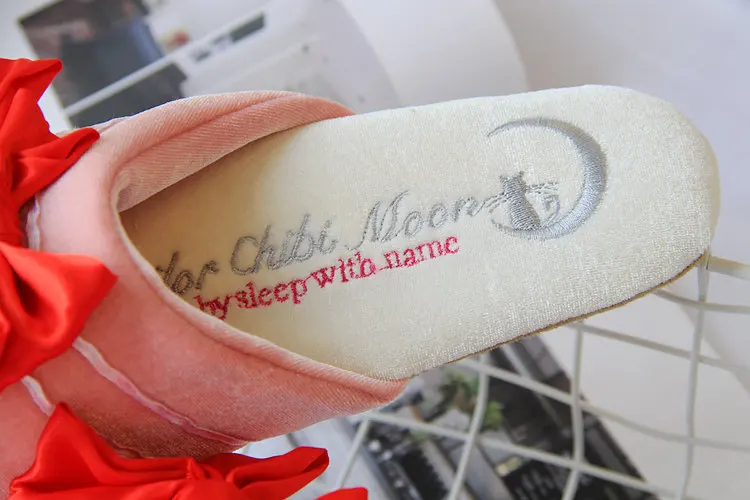 Sailor Moon The Cat Luna Bowknot Cute Home Cotton Soft Indoor Daily Non-slip Flannel Slipper Floor Girl's Shoes Gift Cosplay