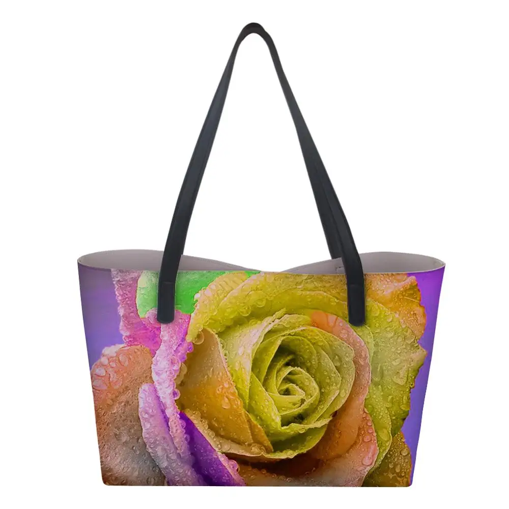 New flowers Custom pattern Beach Tote Bag Fashion Women Canvas Summer Handbag Shopping Shoulder Bags Large Capacity |