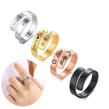 

Women Ring Free Custom Stainless Steel Name ID Engraved Wedding Band Rings Fashion Personalized Jewelry
